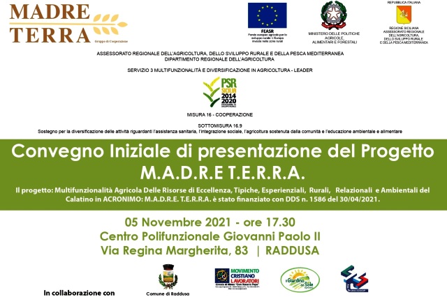 M.A.D.R.E. T.E.R.R.A. : venerdì 5 novembre, ore 17.30, convegno iniziale di presentazione del progetto, al Centro polifunzionale di Raddusa